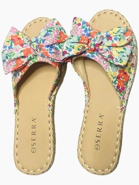 Serra Women’s 7 Colorful Floral Bow Slip On Espadrilles Sandals EUC